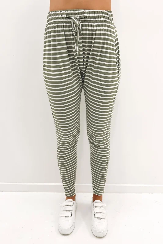 Abi Stripe Pant Khaki Comfy Zip-Up Pants