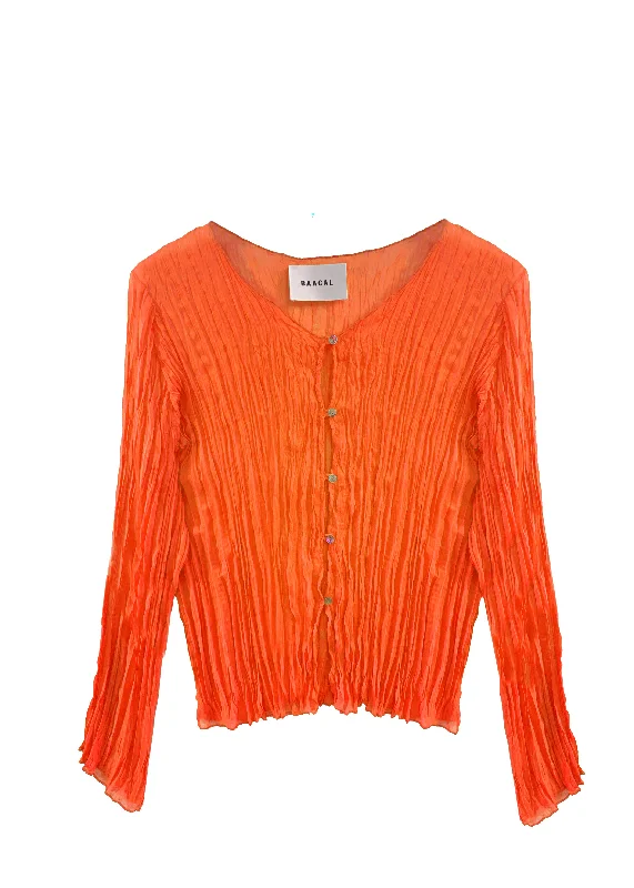 Maya Pleated Cardigan- Orange Print Jacquard Patchwork