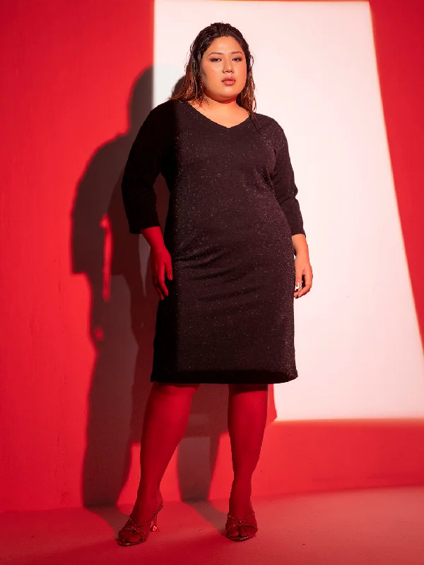 Shimmery Stretch Party Dress-Black Tunics Fashionable trendy