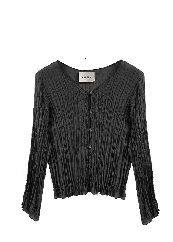 Maya Pleated Cardigan- Black Chenille Fabric Brocade Fabric Lace Fabric