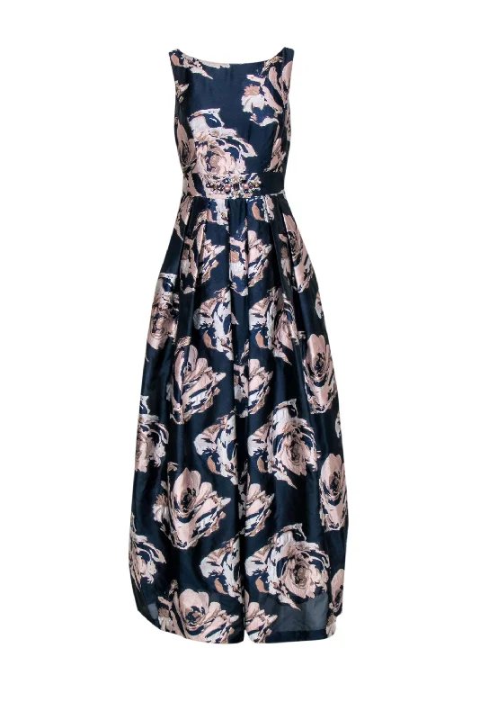 Eliza J - Navy & Pink Floral Print Puff Skirt Gown Sz 8 lightweight skirt design