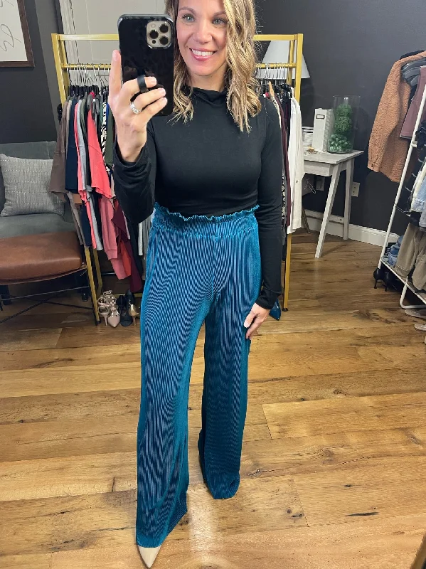 Modern Day Corded Pant - Teal Stylish Elastic Waist Pants