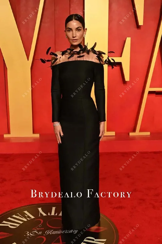Lily Aldridge Black Feather Off Shoulder 2024 Oscars After Party Dress Tunics Spring floral