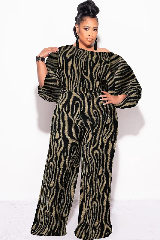 Final Size 2pc Pleated Off the Shoulder Top and Pants Set in Black and Tan Elegant Silk Pants