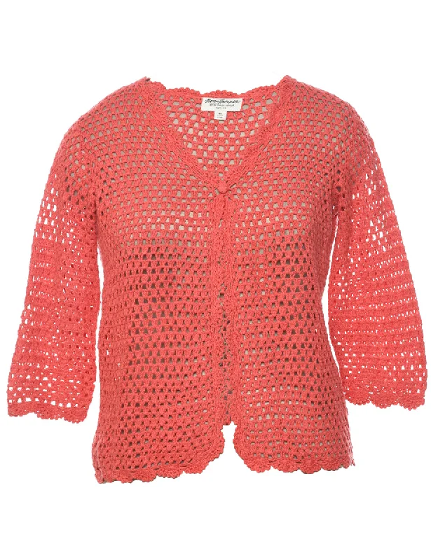 Salmon Pink Cardigan - M Seamless Knitted Crochet