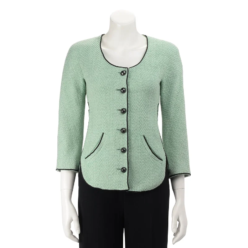 Chanel Green Tweed Belted Jacket FR 36 Collared Jacket Crew Neck Jacket Turtle Neck Jacket Chanel Green Tweed Belted Jacket FR 36 Collared Jacket Crew Neck Jacket Turtle Neck Jacket