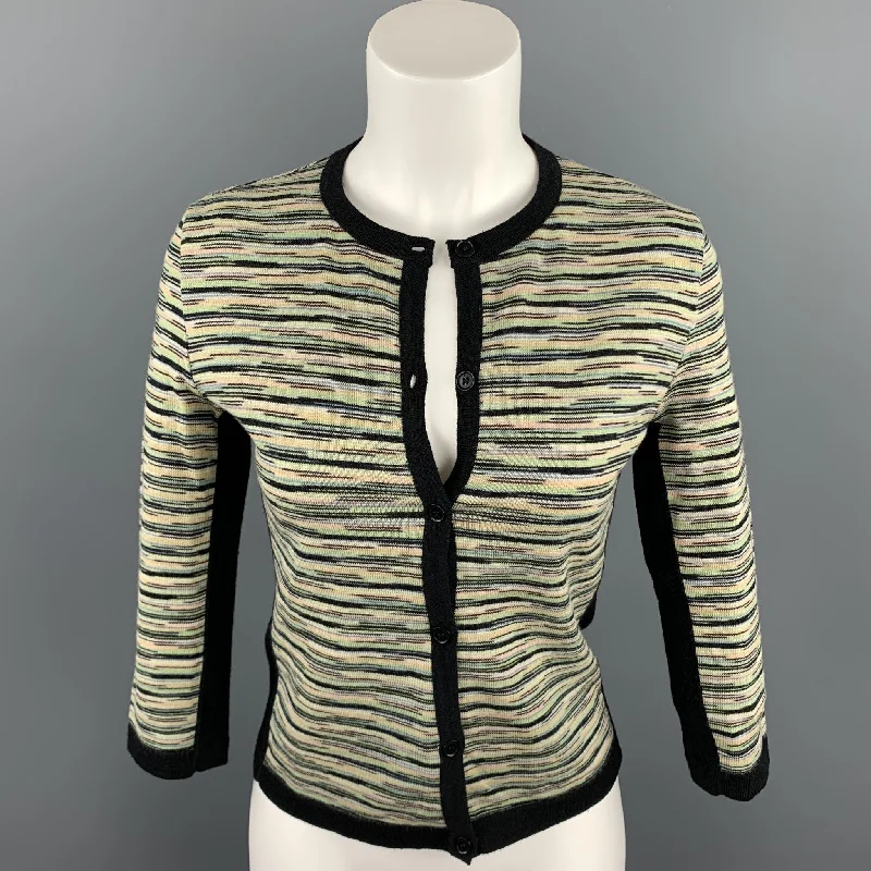 M MISSONI Size 8 Green Knitted Wool / Acrylic Buttoned Cardigan Spandex Rayon Corduroy