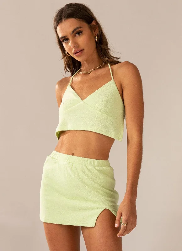 Changing Seasons Terry Mini Skirt - Lime Green mini skirt trendy