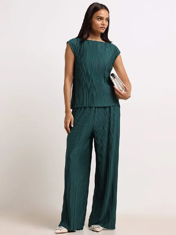 Wardrobe Green Pleated Pants Trendy Palazzo Pants