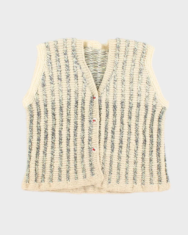 Handmade Striped Knit Sleeveless Cardigan - M Houndstooth Herringbone Solid