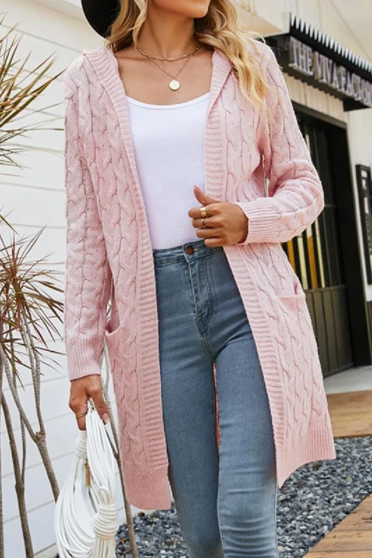 CABLE KNIT OPEN FRONT CARDIGAN WITH POCKETS Oversized Loose Flowy
