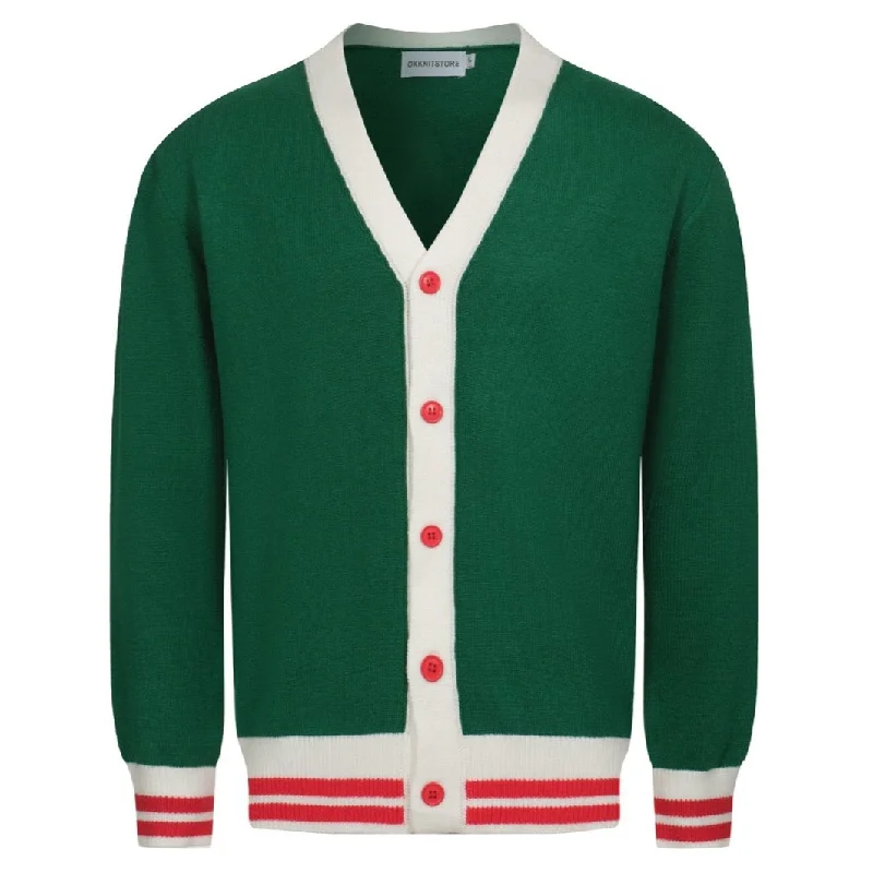 Men's green vintage knit cardigan sweater Faux Fur Fabric Real Fur Fabric Shearling Fabric