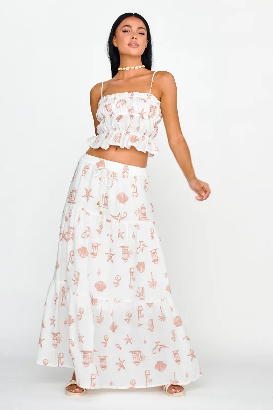 South Bay Maxi Skirt Print Mocha chiffon skirt airy