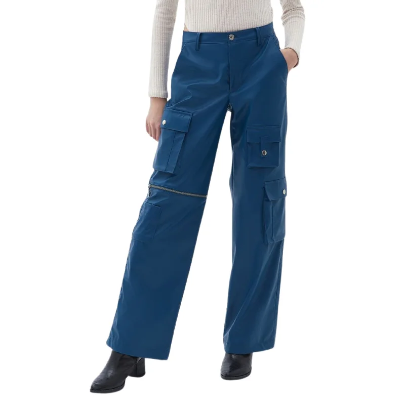 OXXO - Mid Waist Vegan Leather Straight-Fit  Pants Soft Stretch Leggings