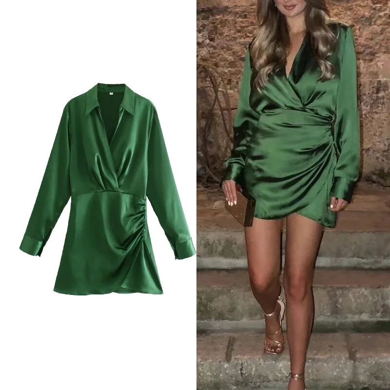 TRAF 2022 Za Dress Autumn Solid Color Mini Dress Woman Casual Retro Long Sleeve Party Dresses Tunics New arrival TRAF 2022 Za Dress Autumn Solid Color Mini Dress Woman Casual Retro Long Sleeve Party Dresses Tunics New arrival