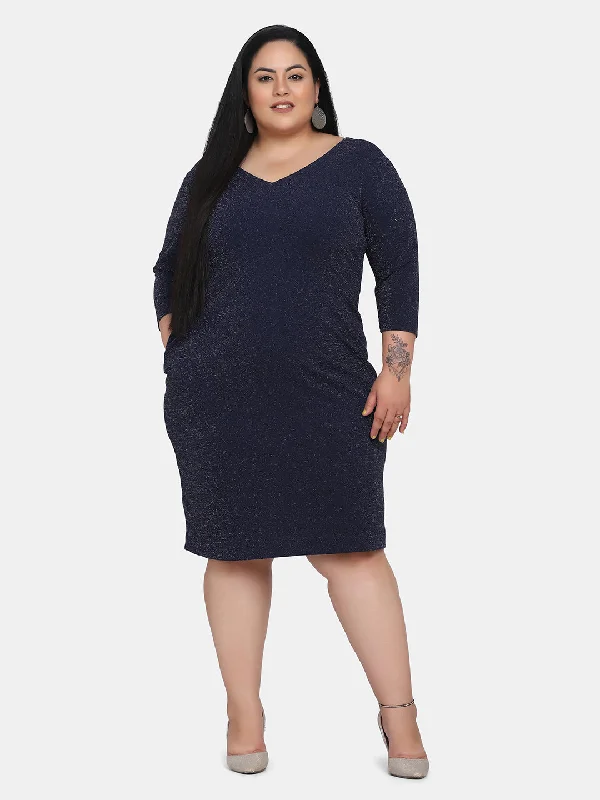 Shimmery Stretch Party Dress-Navy Blue Tunics Essential wardrobe