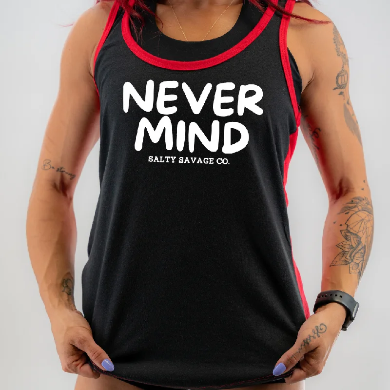 Salty Savage Ladies “NEVERMIND” Two Tone Racerback Tank lemon yellow tank
