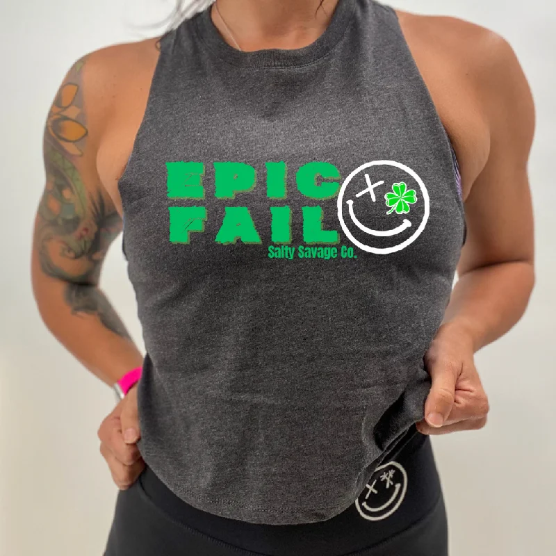 Ladies "EPIC FAIL" Flowy Racerback Crop Tank | Green | St. Patrick’s Day solid color tank