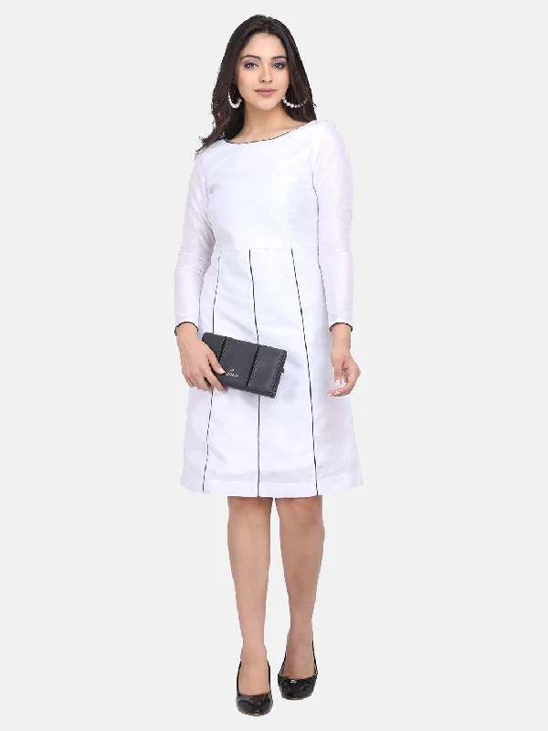 Dupioni A line Party Dress - Paper White Tunics Chic fashionable