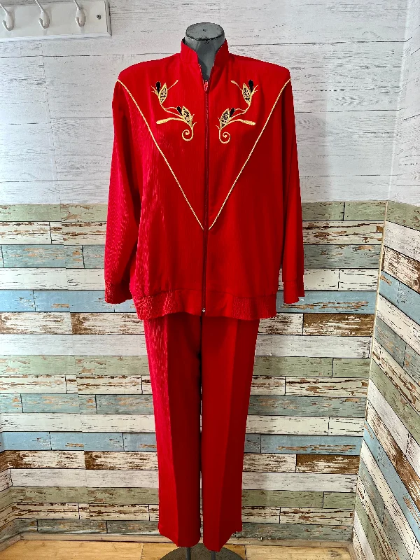 90’s Red With Gold Trim 2 Piece Pant Set By Jordana Comfy Athletic Pants