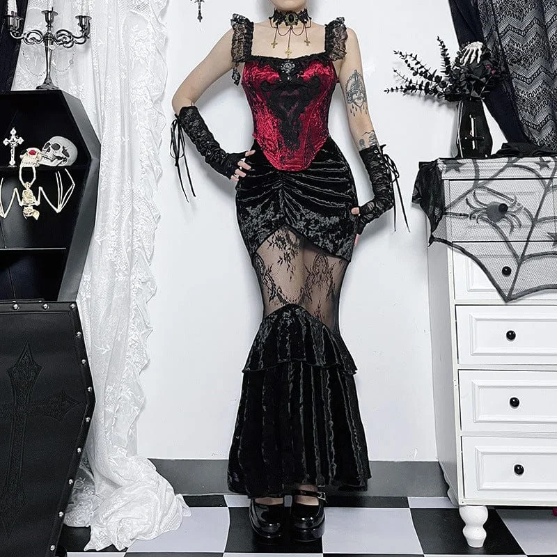 Women's Gothic Sheer Velvet Wrap Maxi Skirt velvet skirt rich