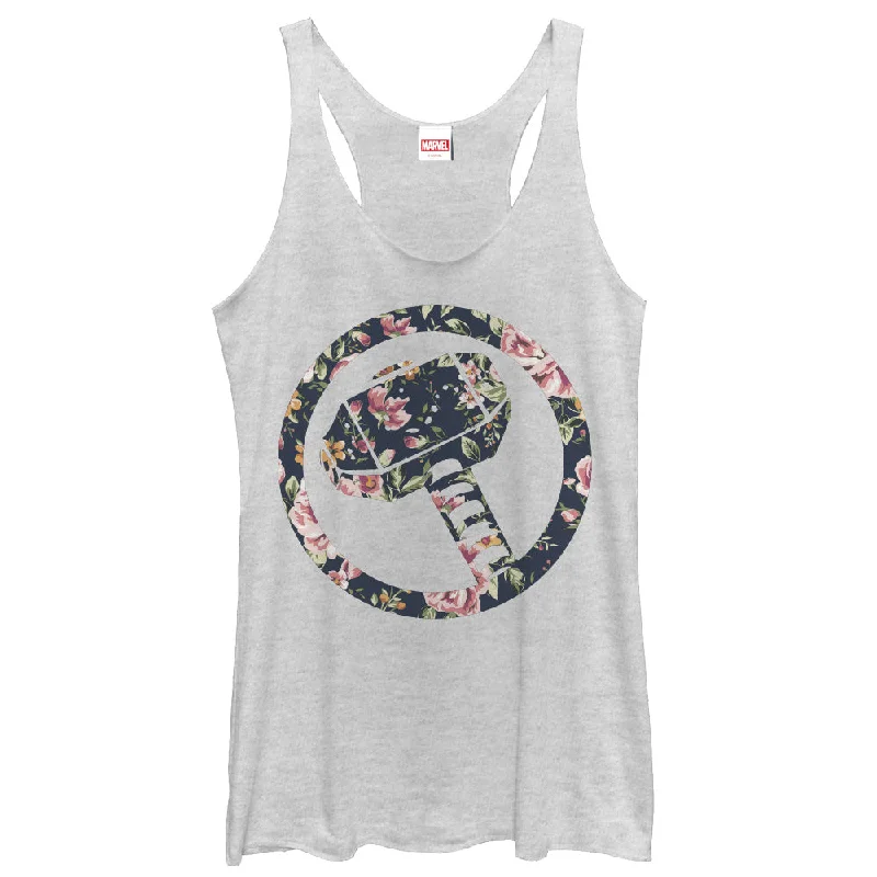 Women's Marvel Hammer Thor Floral Print Racerback Tank Top breathable tank top
