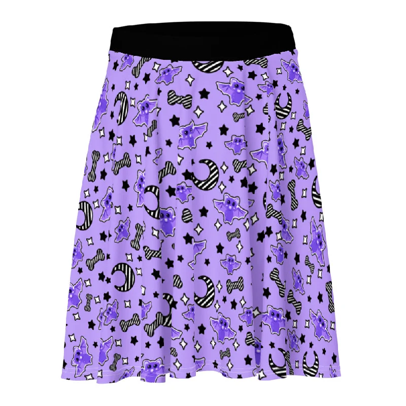 Magical Kawaii Spooky Bats Purple Skater Skirt wool skirt warm