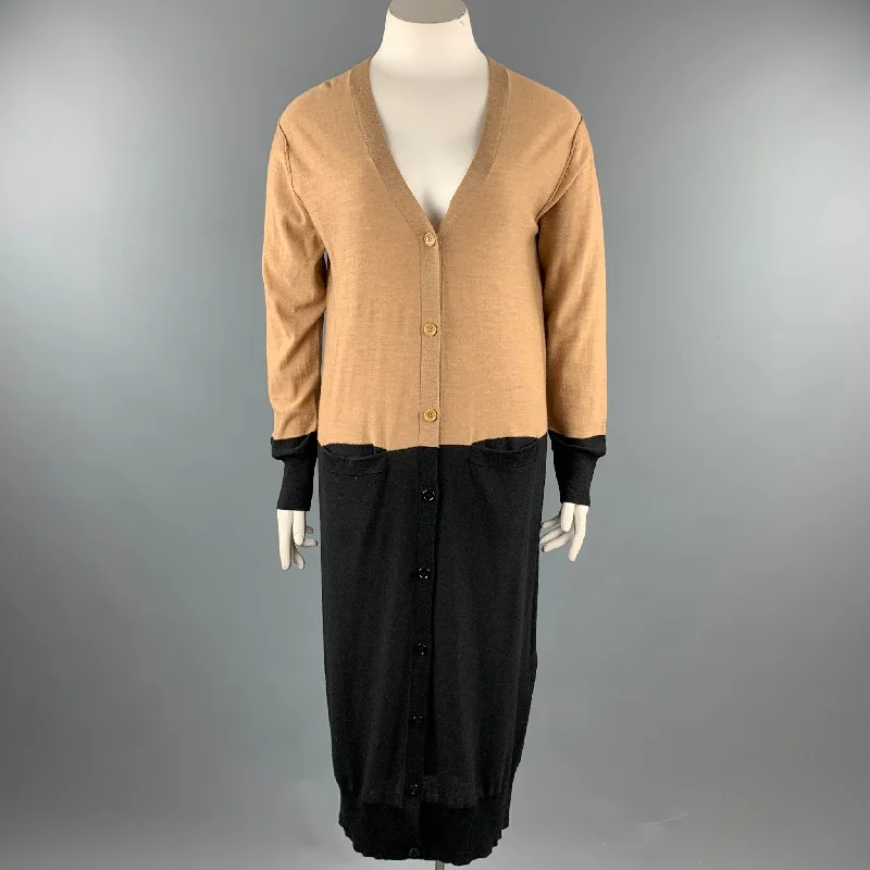 SONIA RYKIEL Size L Black / Beige Knitted Color Block Wool Cardigan Nylon Fabric Polyester Fabric Spandex Fabric SONIA RYKIEL Size L Black / Beige Knitted Color Block Wool Cardigan Nylon Fabric Polyester Fabric Spandex Fabric