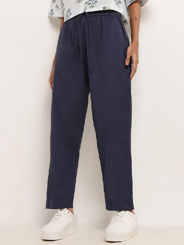 Bombay Paisley Navy Cotton Straight-Leg Ethnic Pants Classic Straight-Leg Pants