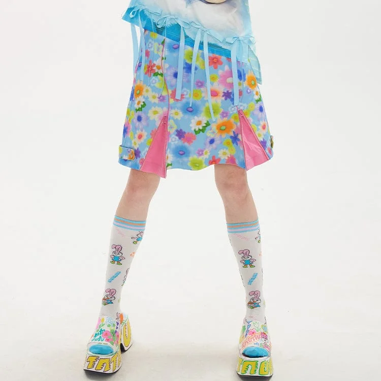 Women's Kawaii Floral Printed Zipper Skirt athletic skirt fit