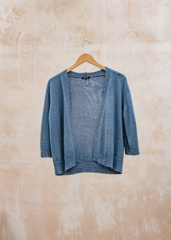 Short Edge to Edge Cardigan in Denim Toggled Drawstring Belted
