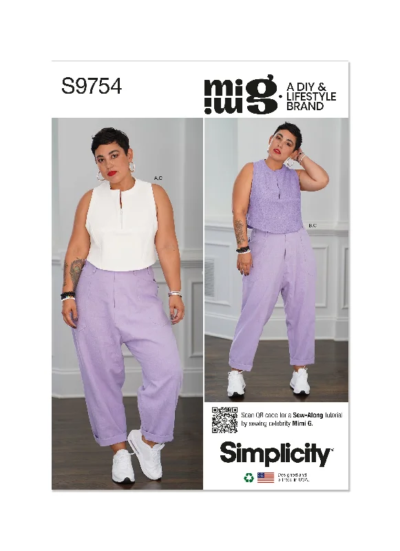 Simplicity Pattern S9754 Misses' Tops and Cargo Pants Slim-Fit Khaki Pants