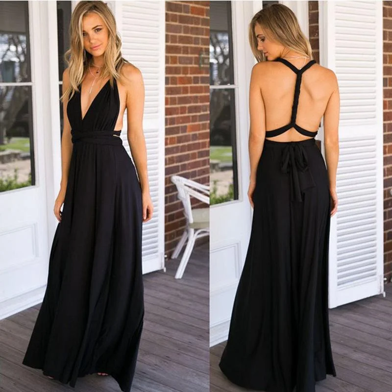 Sexy Black Cross Back Evening Party Dresses Tunics Office stylish