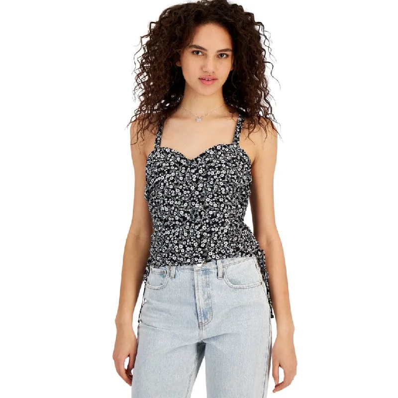 CRAVE FAME - Floral-Print Ruched Tank Top sheer tank top