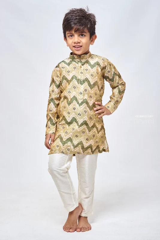 Poochampalli Charm in Olive: Ikat Printed Kurta & Pant Ensemble Comfortable Fleece Pants