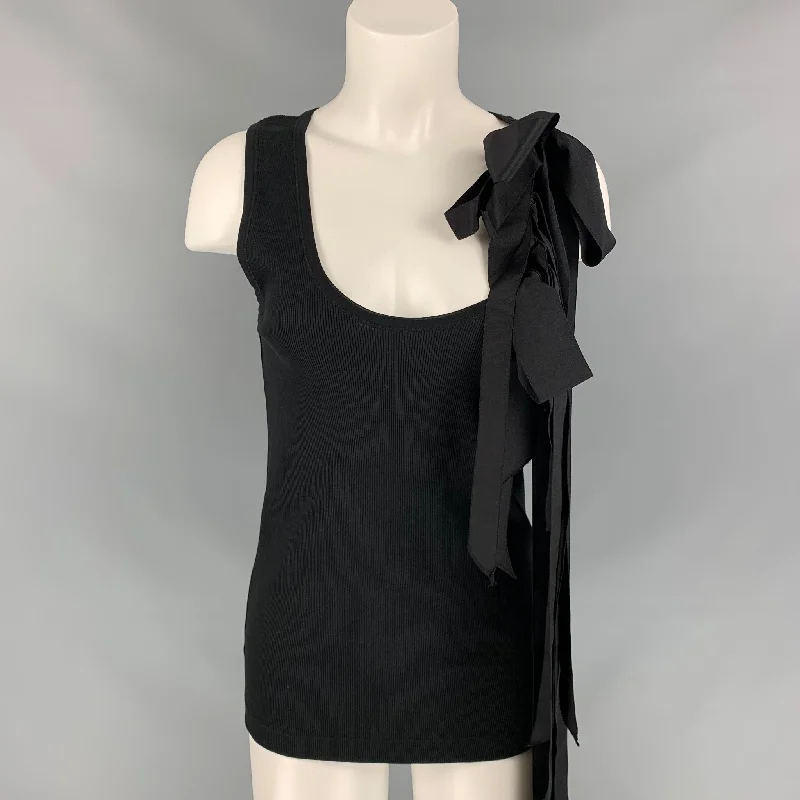 DRIES VAN NOTEN x CHRISTIAN LACROIX SS 20 Size L Black Ribbed Cotton Bow Tank Top gold tank top