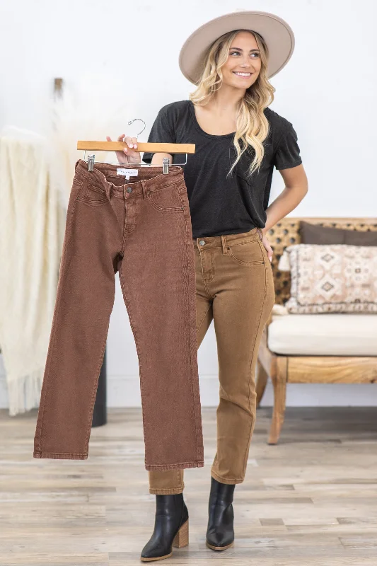 Risen Mid Rise Straight Crop Pants Comfortable Fleece Pants