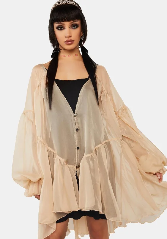 Gothic Chiffon Cardigan Loose Fairy Dress Asymmetrical,ymmetric Pencil Cardigan