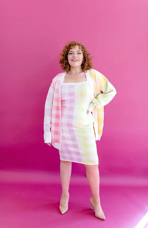 TABY ORIGINAL: Sweet Gingham Dress Cardigan Set IN SIZES XS-5X** PREORDER PROMO*** Patchwork Embroidered Appliqued