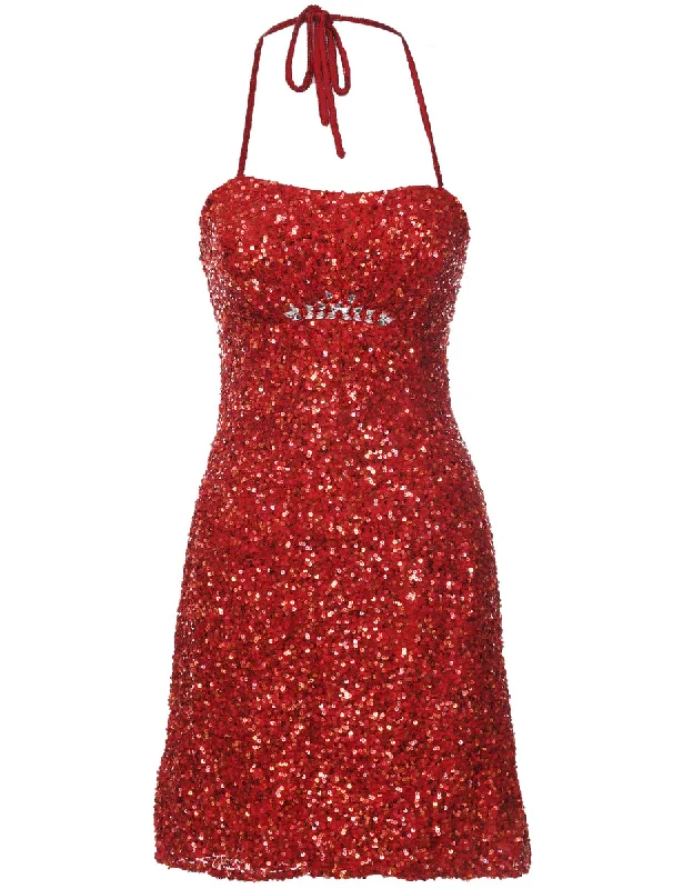 Silk Red Party Dress - XS Off-the-shoulder Chic Trendy