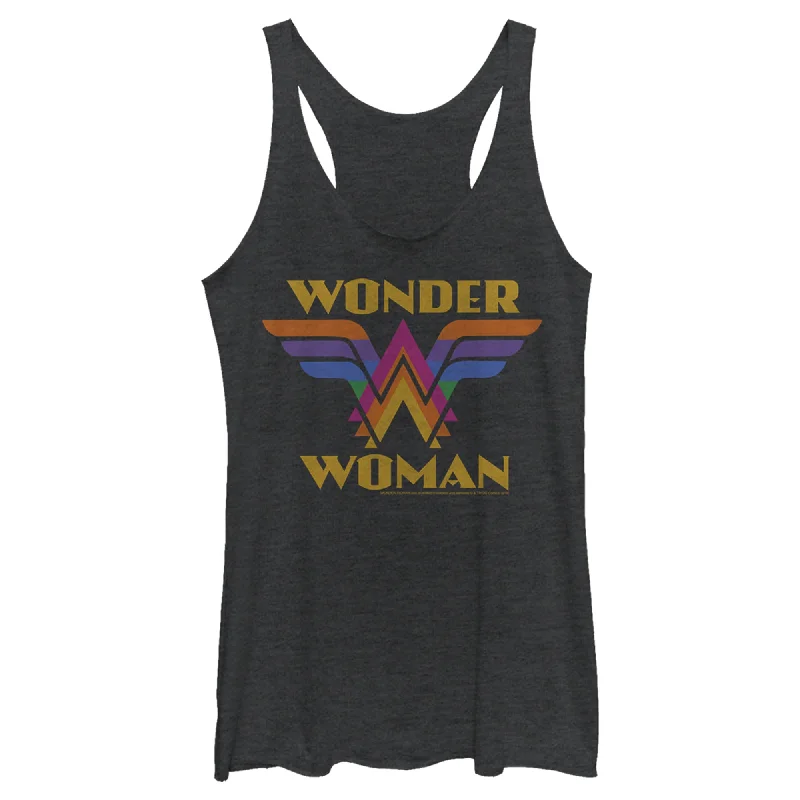 Women's Wonder Woman Retro Rainbow Logo Racerback Tank Top charcoal tank top