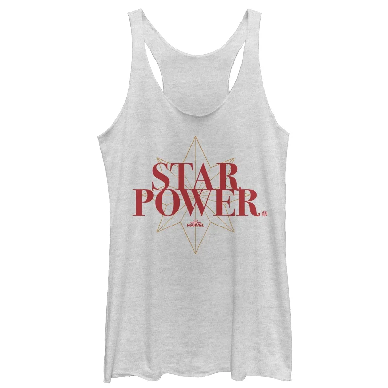Women's Marvel Captain Marvel Star Power Text Racerback Tank Top grey tank top