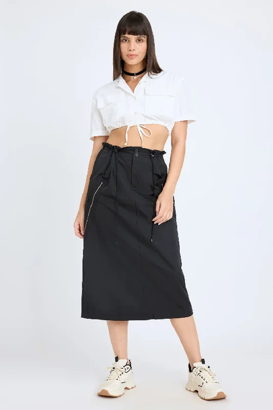 Side-Zipped Black Skirt velvet skirt luxurious