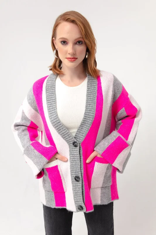 Female Shadon Button Detailed Knitwear Cardigan Lace Blend Ribbed Blend Corduroy Blend