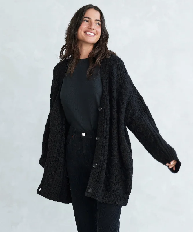 Cable Cocoon Cardigan Welt Pockets Slit Pockets Flap Pockets