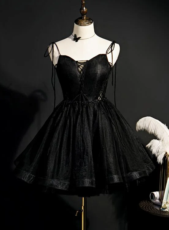 Black Straps Tulle Short Homecoming Dress Prom Dress, Little Black Party Dresses gh1746 Tunics Gym athletic
