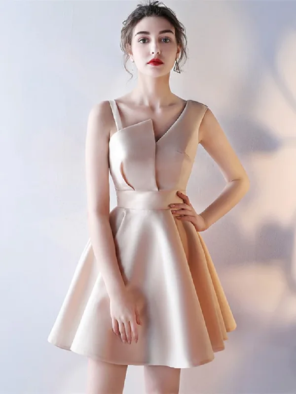 Cute Satin One Shoulder Knee Length Party Dress, A-Line Homecoming Dress gh166 Pencil Length Work Cute Satin One Shoulder Knee Length Party Dress, A-Line Homecoming Dress gh166 Pencil Length Work