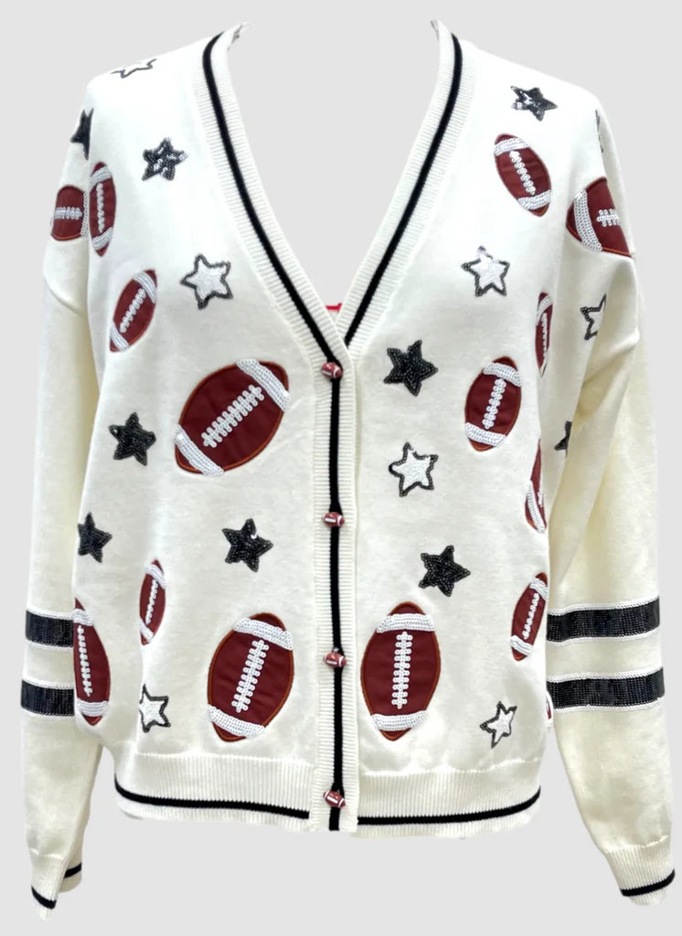 White Football & Stars Knit Cardigan Hooded Cardigan Collared Cardigan Shawl Collar