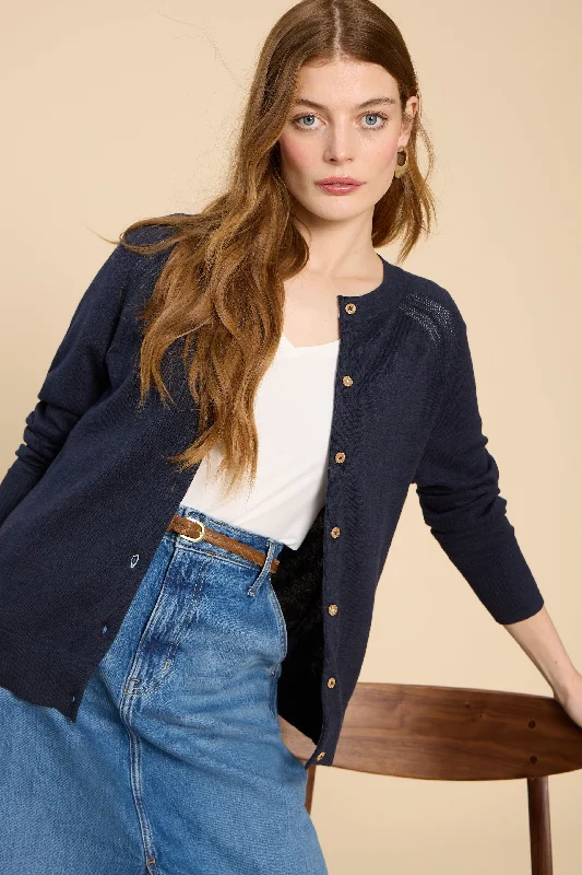 White Stuff Lulu Cardigan in Dark Navy Zippered Front Buttoned Front Snap Front