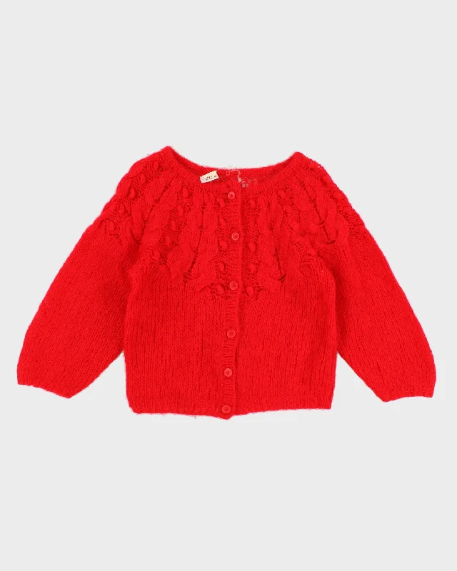 Womens Bright Red Chunky Knit Cardigan - S Hooded Cardigan Collared Cardigan Shawl Collar